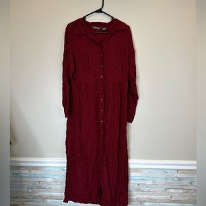 Eddie Bauer Floral Maxi Dress Red Modest Cottagecore Shirtdress Vintage large
